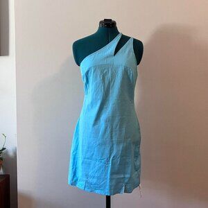 HOLIDAY SALE 50% OFF! // NWT ASOS Blue Cotton/Linen One Shoulder Mini Dress